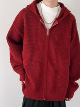 Red Hollow Knit Hooded Jacket