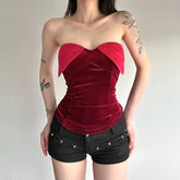 Red Heart-Neckline Corset Top