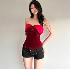 Red Heart-Neckline Corset Top