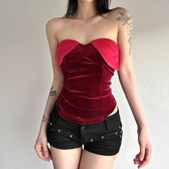 Red Heart-Neckline Corset Top