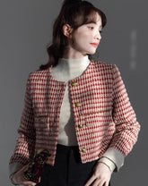 Red Houndstooth Cropped Jacket