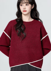 Red Irregular Neck Cozy Knit Sweater