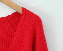 Red Knitted Sweater Lace Dress
