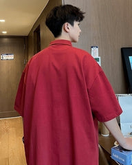 Red Oversized Classic Polo Shirt