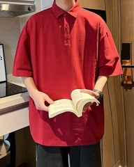 Red Oversized Classic Polo Shirt