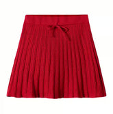 Red Ribbed Knit Mini Skirt