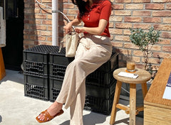 Red Ribbed Knitted Polo Shirt
