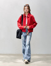Red Short Casual Chic Workwear Jacket