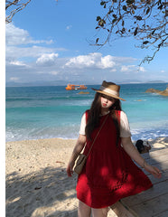 Red Sleeveless Vacation Dress