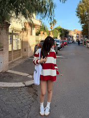 Red Stripe Campus Rugby Sweatshirt