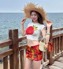 Red Tropical Print Mini Skirt