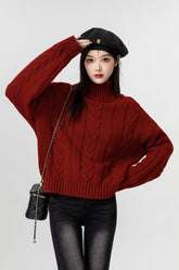 Red Turtleneck Chunky Knit Sweater