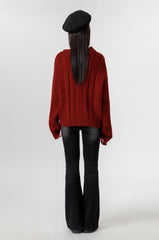 Red Turtleneck Chunky Knit Sweater