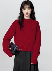 Red Turtleneck Knit Sweater Winter Short Pullover