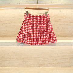 Red Tweed Pleated Skirt
