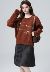 Red Vintage Loose Knit Pullover Sweater Short Style