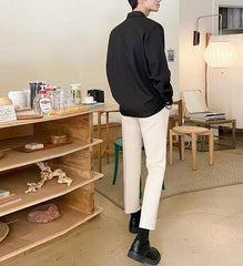 Relaxed Black Wideleg Trousers