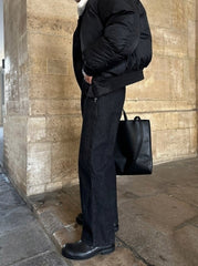 Relaxed Fit Black Washed Straight Leg Jeans
