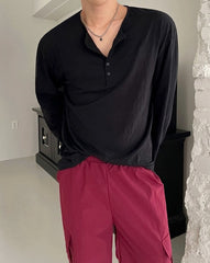 Relaxed Fit Henley Long Sleeve Tee