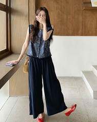 Relaxed Style High Waist Wide Leg Pants Set