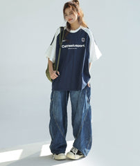 Retro Colorblock Raglan Sleeve Loose Fit T Shirt