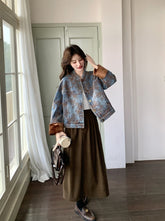 Retro Embroidered Colorblock Denim Jacket