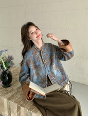 Retro Embroidered Colorblock Denim Jacket
