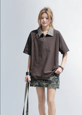 Retro Plaid Patchwork Polo Shirt