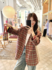 Retro Plaid Relaxed Fit Blazer Fashion Jacket