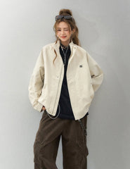 Retro Stand Collar Casual Embroidered Letter Workwear Jacket