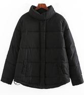 Black Padded Stand Up Collar Jacket