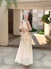Romantic Embroidered Mesh Patchwork Halter Dress