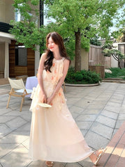 Romantic Embroidered Mesh Patchwork Halter Dress