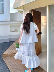 Romantic Embroidered Shirt And Skirt Set
