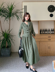 Romantic Flowy Bow Tie Neck Dress