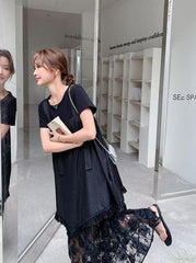 Romantic Korean Style Sleeveless Dress And T Shirt Set