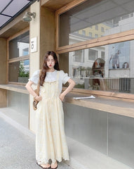 Romantic Lace Embroidered Shell Trim Overalls