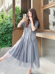 Romantic Mesh Bow Design Long Dress