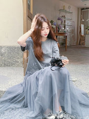 Romantic Mesh Bow Design Long Dress