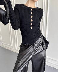 Black Cut-Out Long Sleeves Knit Top