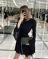 Black Flared Long Sleeve Dress