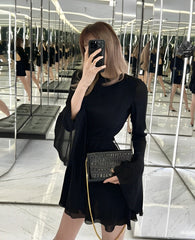 Black Flared Long Sleeve Dress