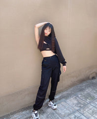 Black Half-Cut Sweatshirt