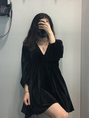 Black Retro Velvet Doll Dress