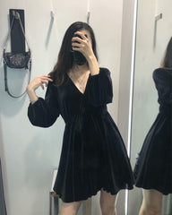 Black Retro Velvet Doll Dress