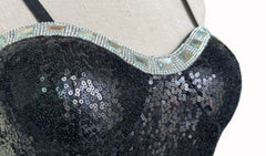 Black Sequins Bustier Top And Mini Skirt Set