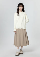 Ruffled Sleeve Beige Long Sleeve Top