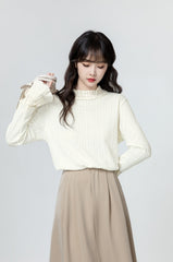Ruffled Sleeve Beige Long Sleeve Top