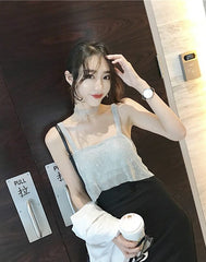 Grey Shiny Strap Crop Top