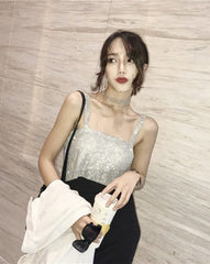 Grey Shiny Strap Crop Top